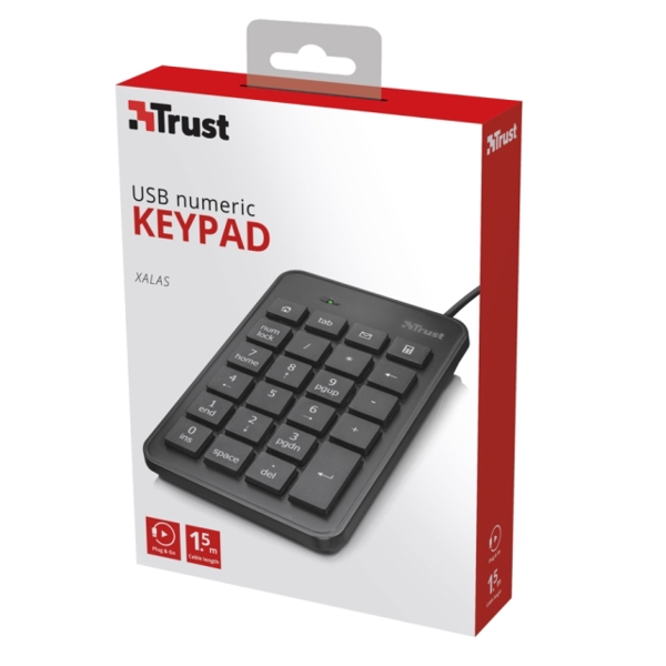 კლავიატურა TRUST PLUS XALAS USB NUMERIC KEYPAD 1.5m cable - black