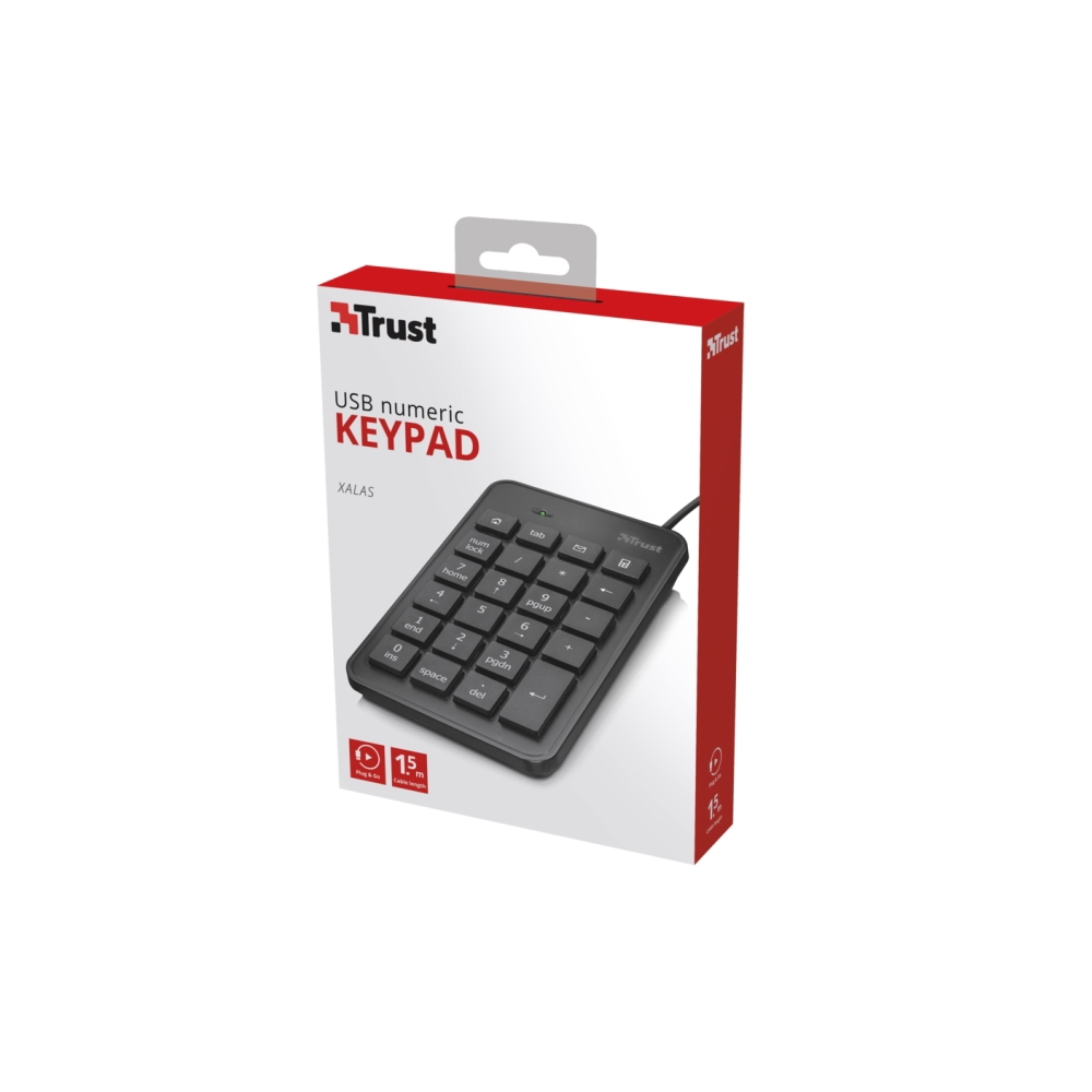 კლავიატურა TRUST PLUS XALAS USB NUMERIC KEYPAD 1.5m cable - black