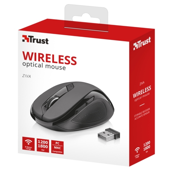 მაუსი TRUST ZIVA WIRELESS OPTICAL MOUSE - Black