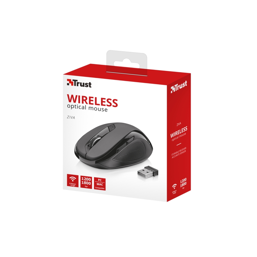 მაუსი TRUST ZIVA WIRELESS OPTICAL MOUSE - Black