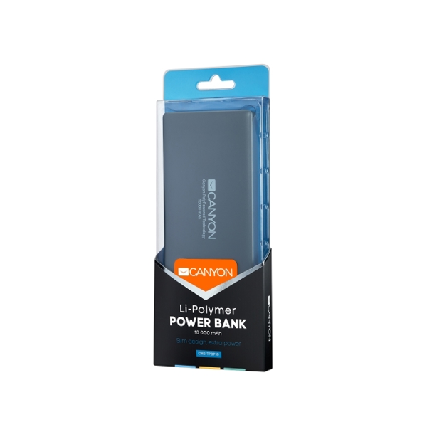 პორტატული დამტენი  CANYON POWER BANK 10000MAH 2 USB PORT MAX OUTPUT 5V2A  DARK GRAY