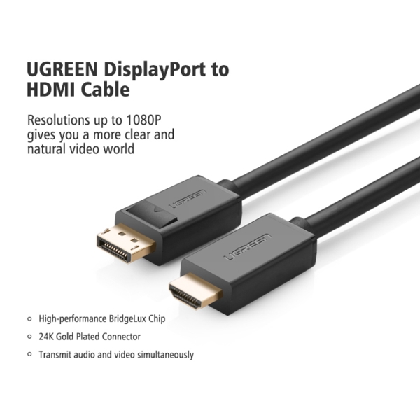 ვიდეო კაბელი UGREEN  DP101(10239) DP to HDMI male cable 1.5M