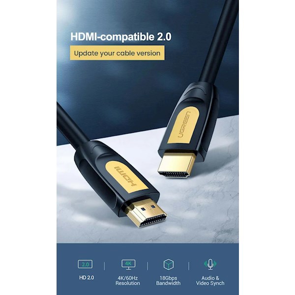 UGREEN HD101 (10167) HDMI to HDMI Cable, 5m, Yellow/Black