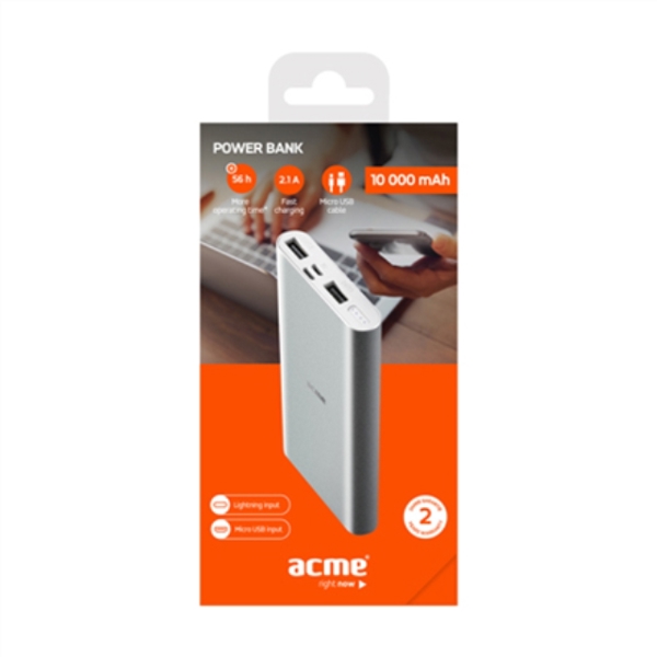 პორტატული დამტენი Acme PB15SG power bank (Lightning and Micro USB inputs) 10000 mAh, Silver