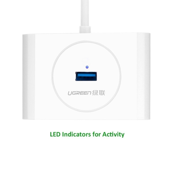 USB ჰაბი UGREEN CR113 (20283) NEW USB 3.0 4 Ports USB Hub with 2.0 OTG  White 1M