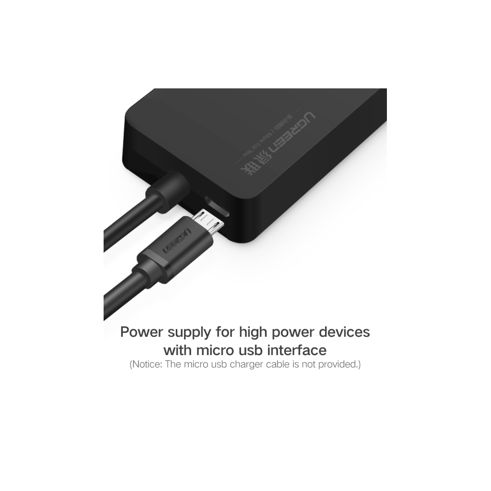 ბარათის წამკითხველი & USB ჰაბი UGREEN CR132 3-Port USB 3.0 Hub with Card Reader CD& Micro 1M Black 30413