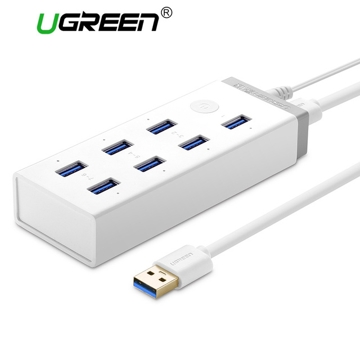 USB ჰაბი UGREEN CR116 7 Ports 3.0 USB HUB Power adapter White 20647