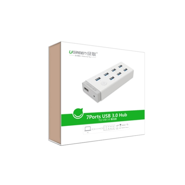 USB ჰაბი UGREEN CR116 7 Ports 3.0 USB HUB Power adapter White 20647