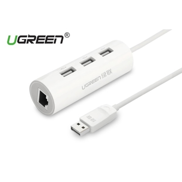 USB ჰაბი UGREEN 20267 USB 2.0 10/100Mbps Ethernet + 3 ports USB 2.0 USB HUB  JR45 to USB to Lan