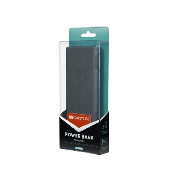 პორტატული დამტენი CANYON POWER BANK 13000MAH BUILT-IN LITHIUM-ION BATTERY MAX OUTPUT 5V2.4A