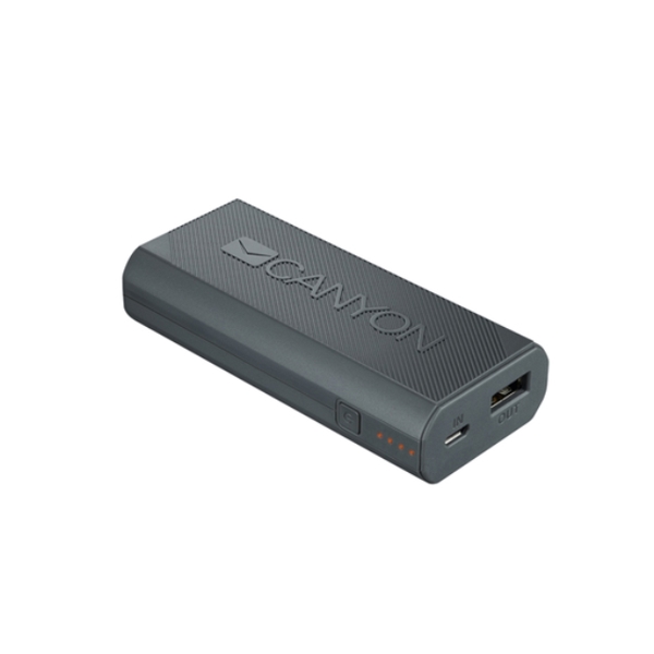 პორტატული დამტენი CANYON POWER BANK 4400MAH (COLOR: DARK GREY) BUILT-IN LITHIUM-ION BATTERY OUTPUT