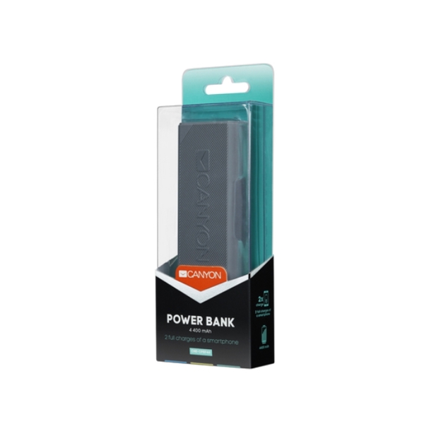 პორტატული დამტენი CANYON POWER BANK 4400MAH (COLOR: DARK GREY) BUILT-IN LITHIUM-ION BATTERY OUTPUT