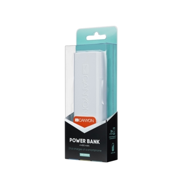 პორტატული დამტენი CANYON POWER BANK 4400MAH (COLOR: WHITE) BUILT-IN LITHIUM-ION BATTERY OUTPUT