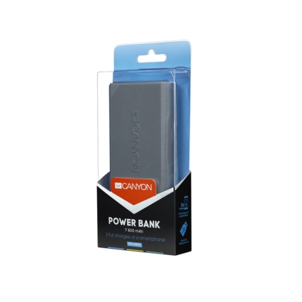 პორტატული დამტენი CANYON POWER BANK 7800MAH BUILT-IN LITHIUM-ION BATTERY 2 USB PORT MAX OUTPUT