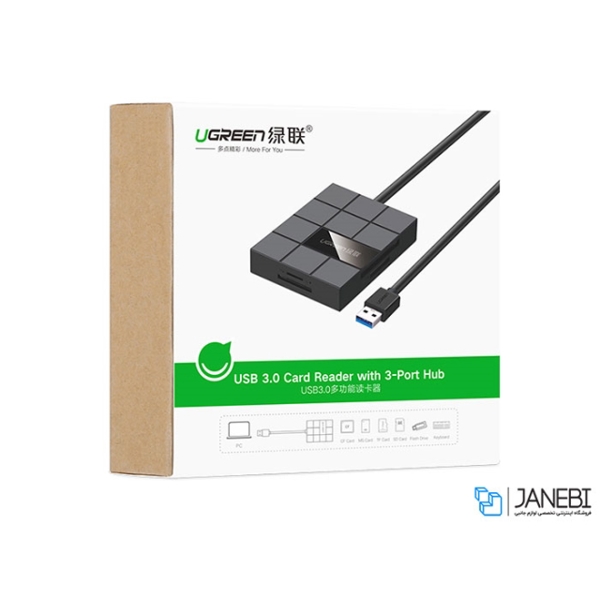 USB ჰაბი UGREEN US220 (30846) USB 3.0 Card Reader with 3-Port Hub