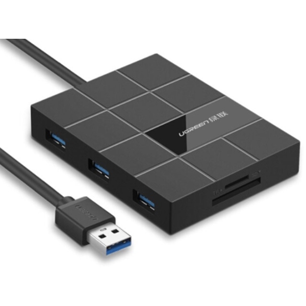 USB ჰაბი UGREEN US220 (30846) USB 3.0 Card Reader with 3-Port Hub