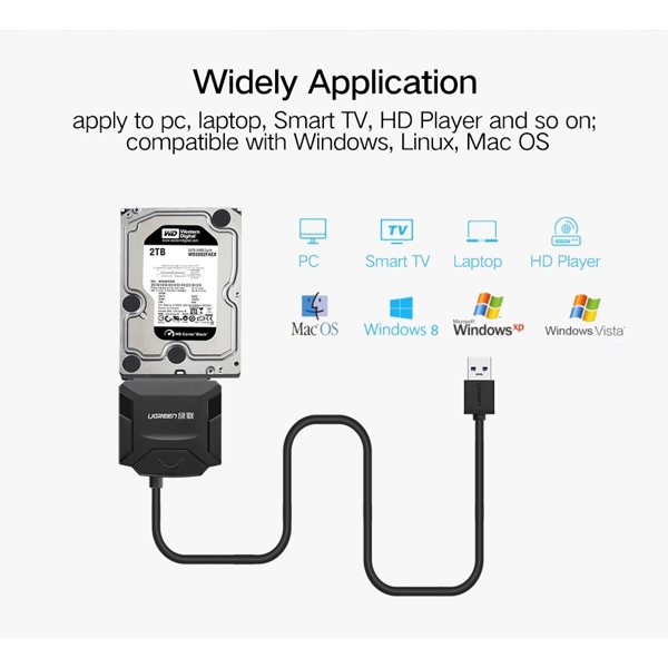 მყარი დისკის  წამკითხველი UGREEN CR108 (20611) USB 3.0 to SATA Hard Driver converter cable with 12V 2A power adapter 50CM