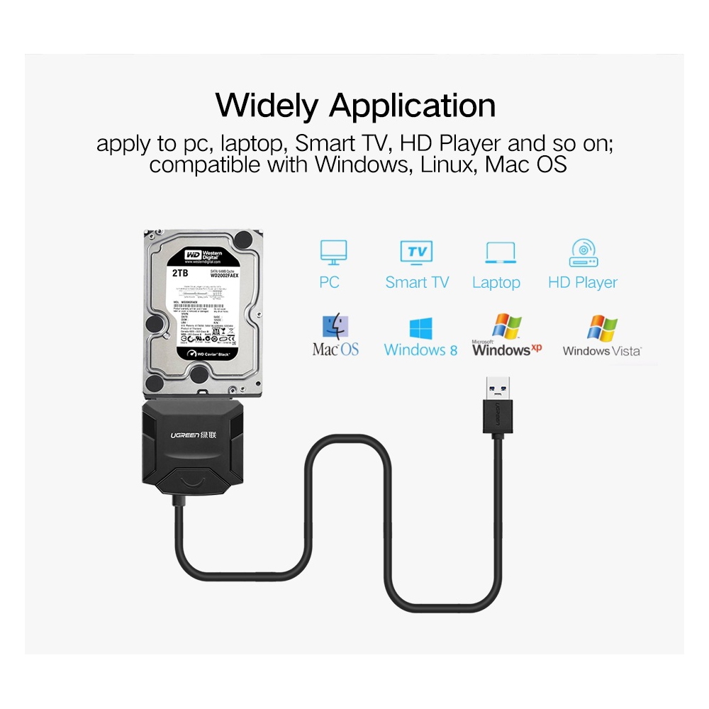 მყარი დისკის  წამკითხველი UGREEN CR108 (20611) USB 3.0 to SATA Hard Driver converter cable with 12V 2A power adapter 50CM