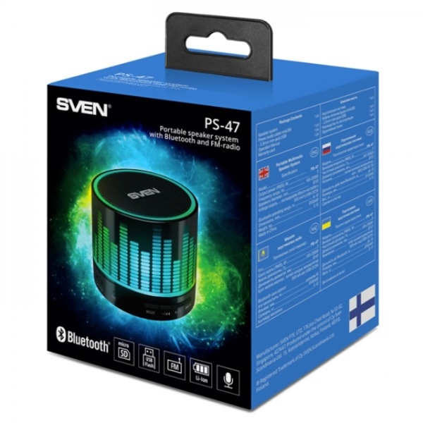 დინამიკი SVEN PS-47, black (3W, Bluetooth, USB, microSD, FM, 300mA*h)