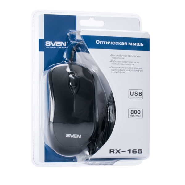 მაუსი  SVEN RX-165 USB ; DPI 800 ; Cable: 1.5M ; Ergonomic design convenient for notebooks