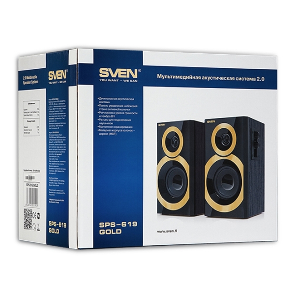 დინამიკი SVEN SPS-619 GOLD, black; 20W (2 × 10); 115 × 200 × 130  2.0