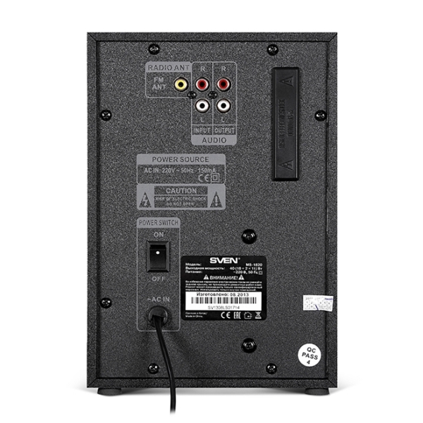 დინამიკი SVEN MS-1820, black (40W, FM, USB/SD, Display, RC) subwoofer: 18W satellites: 22 (2 × 11)W" 2.1