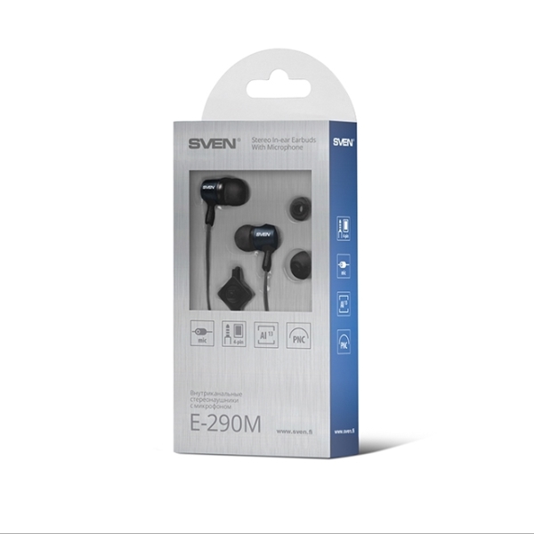 ყურსასმენი  SVEN Stereo Earphones with Microphones E-290M, black-grey