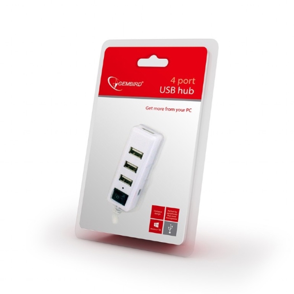 USB ჰაბი GEMBIRD USB 2.0 4-port hub with switch, white UHB-U2P4-01