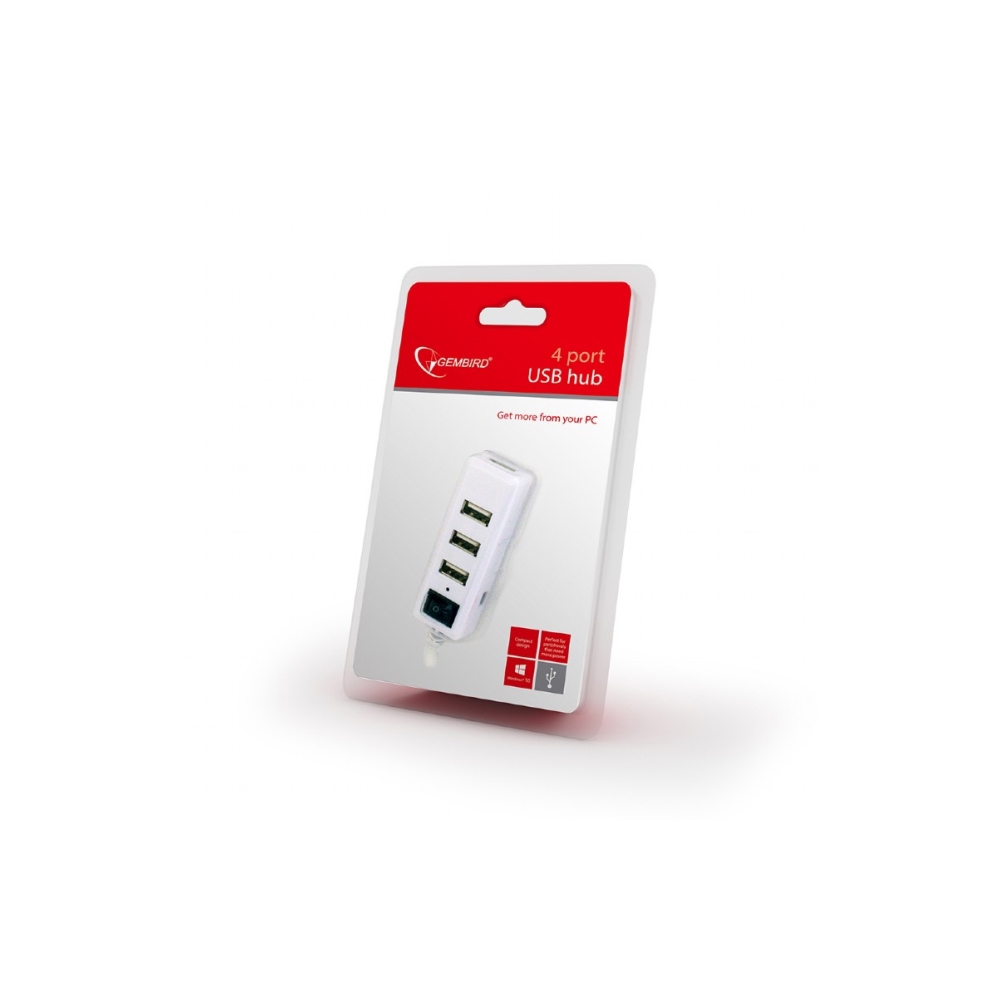 USB ჰაბი GEMBIRD USB 2.0 4-port hub with switch, white UHB-U2P4-01