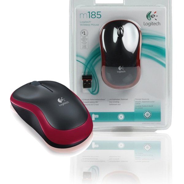 მაუსი LOGITECH Wireless Mouse M185, EER2, Red