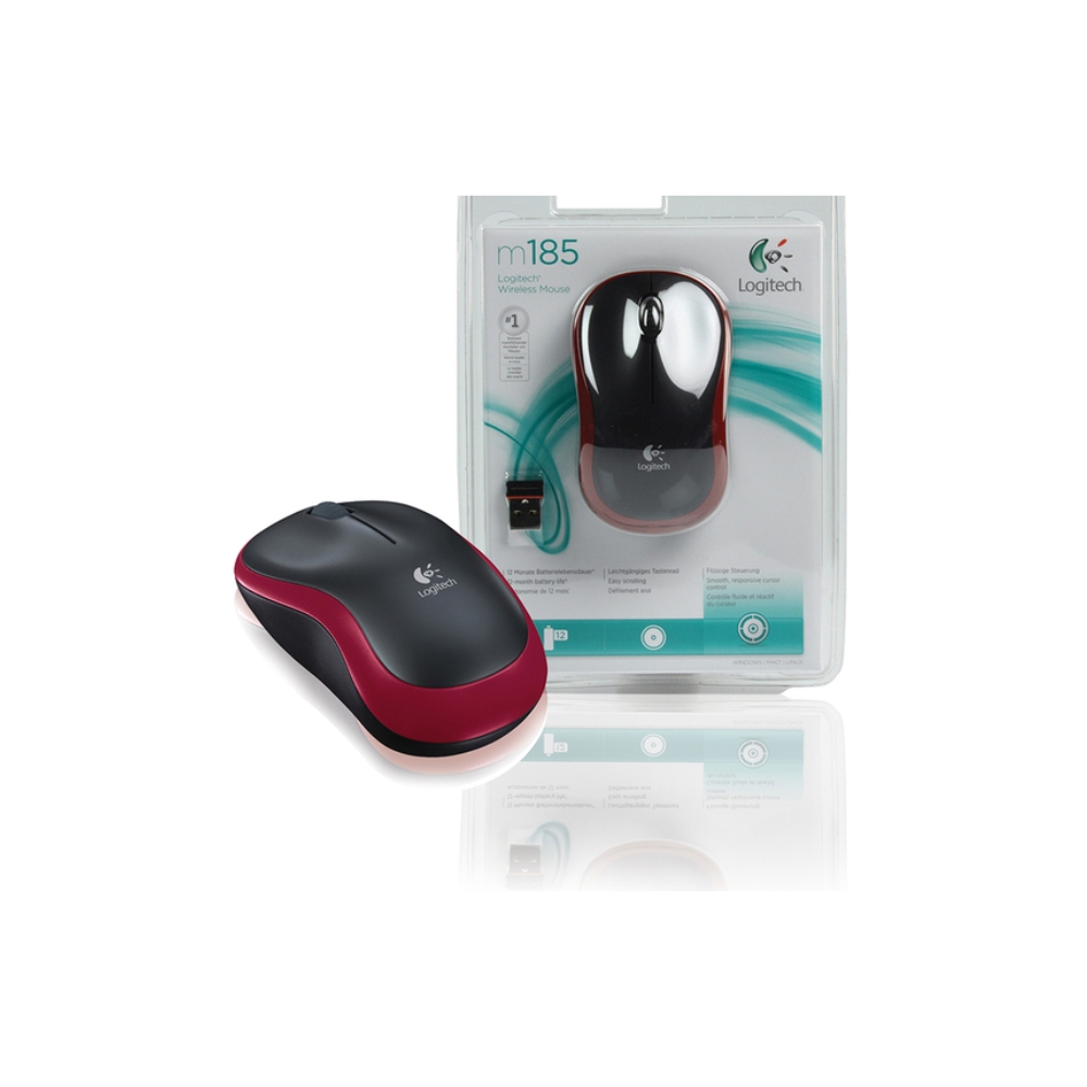 მაუსი LOGITECH Wireless Mouse M185, EER2, Red