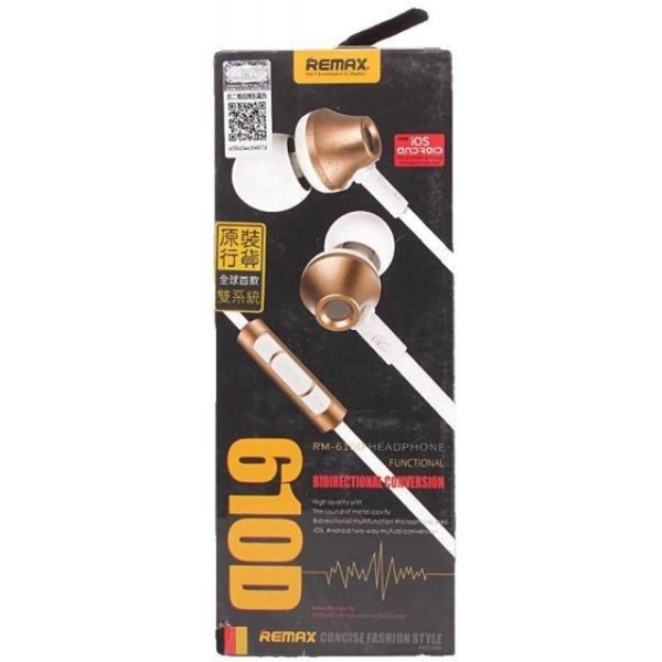 ყურსასმენი REMAX Earphone RM-610D Gold