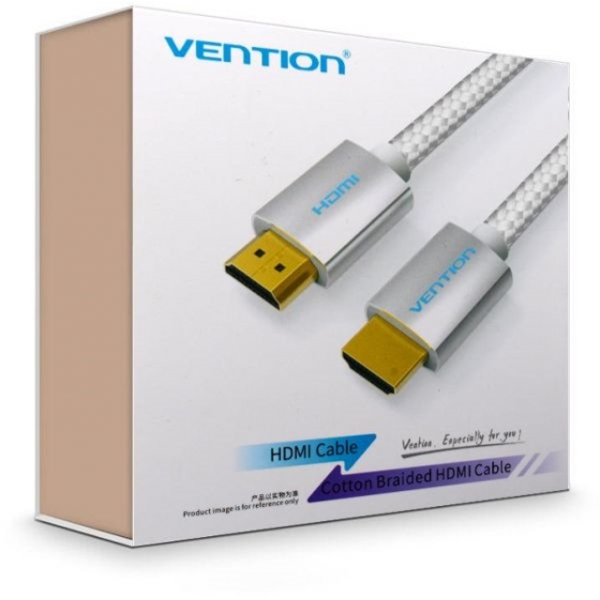 HDMI კაბელი VENTION AABIG Cotton Braided HDMI Cable 1.5M Silvery Metal Type