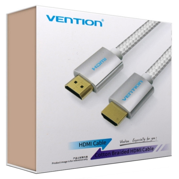 HDMI კაბელი VENTION AABIH Cotton Braided HDMI Cable 2M Silvery Metal Type