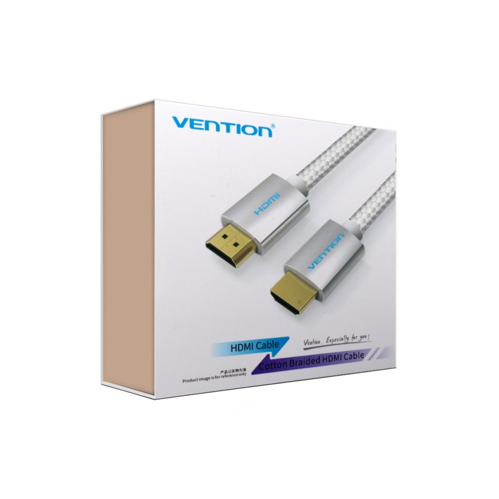 HDMI კაბელი VENTION AABIH Cotton Braided HDMI Cable 2M Silvery Metal Type