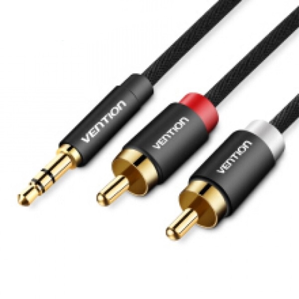 გადამყვანი VENTION BCFBJ 3.5mm Male to 2RCA Male Audio Cable 5M Black Metal Type