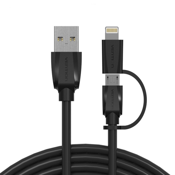 მობილურის დამტენი Vention CACBD USB 2.0 A male to micro B male Data Transfer Cable with Iphone adaptor