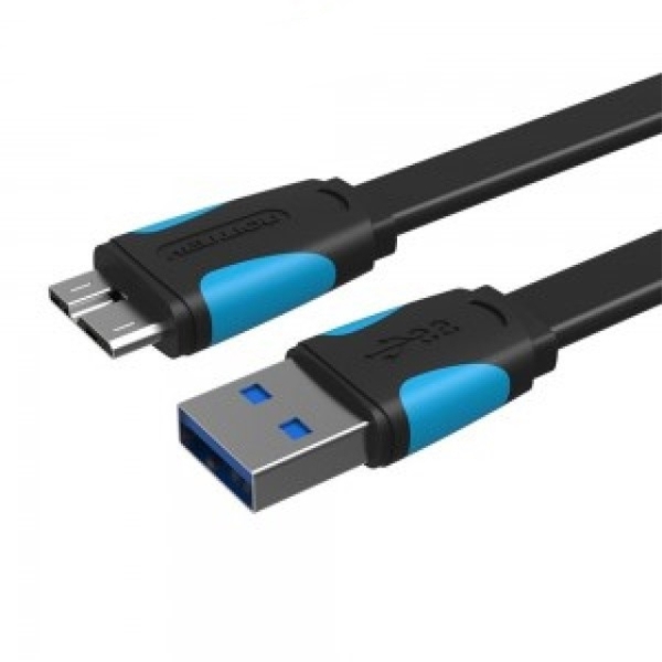 Micro USB კაბელი Vention VAS-A12-B100 Flat Micro-B Male to USB 3.0 Male Data Cable