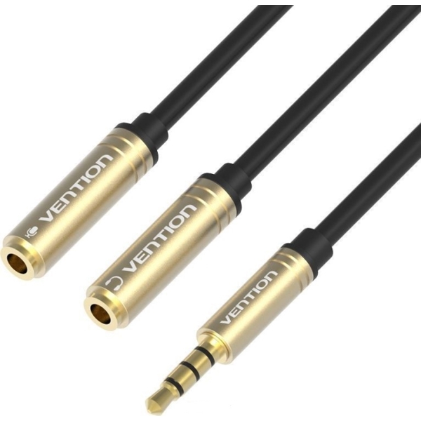 გადამყვანი VENTION BBCBY Metal 4 Pole 3.5mm Male to 2*3.5mm Female Stereo Splitter Cable 0.3M Black