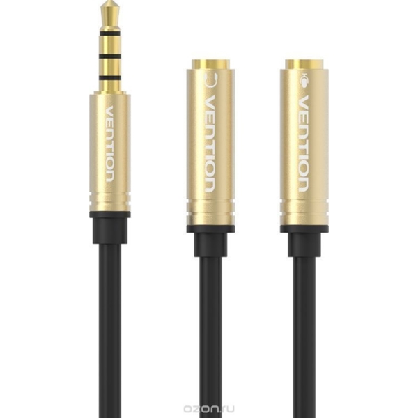 გადამყვანი VENTION BBCBY Metal 4 Pole 3.5mm Male to 2*3.5mm Female Stereo Splitter Cable 0.3M Black