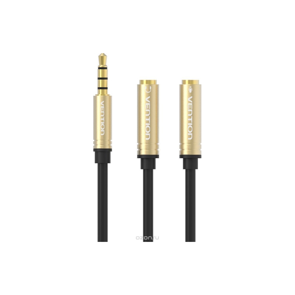 გადამყვანი VENTION BBCBY Metal 4 Pole 3.5mm Male to 2*3.5mm Female Stereo Splitter Cable 0.3M Black