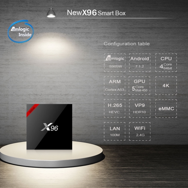 Allscreen Android Tv Box smart tv X96 2GB RAM 16GB ROM Android 7.1 Amlogic S905W Quad Core Support 4K