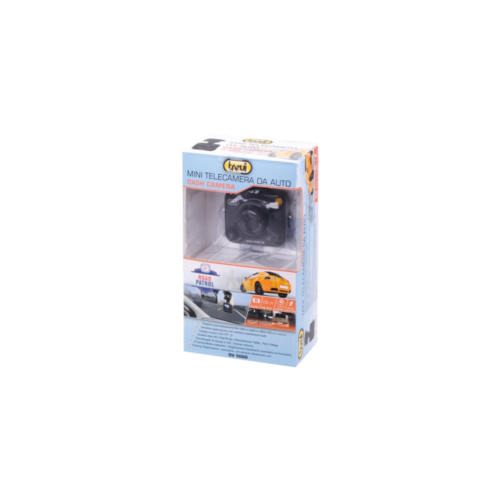 ვიდეო რეგისტრატორი CAR VIDEO REGISTRATOR  TREVI DV5000 LCD TFT 2.0 COLOR DISPLAY,HD72030FPS,INTERPOLATION 1080P,PHOTO 5MP,WIDE 120, NIGHT VISION G SENSOR