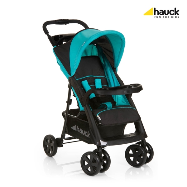 საბავშვო ეტლი Hauck Shopper Neo II One Hand Fold 4 Wheel Pushchair with Raincover, from Birth to 22 Kg, Black/Blue