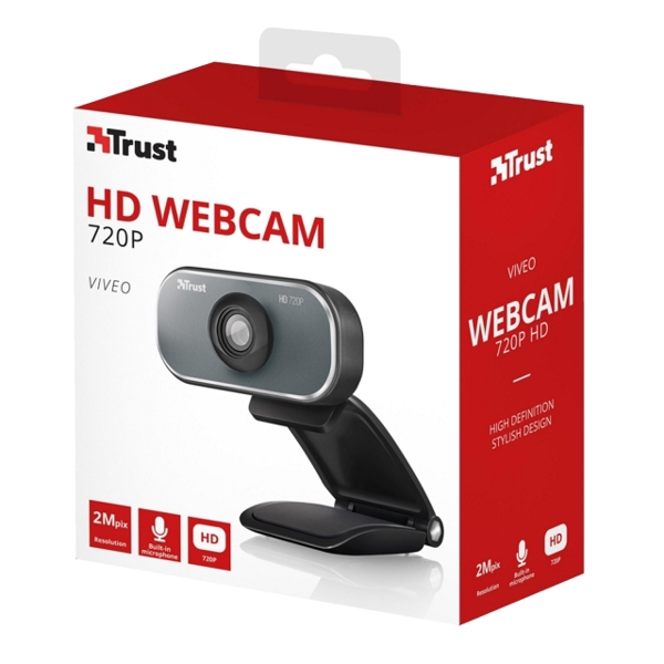 ვებკამერა TRUST VIVEO HD 720P WEBCAM resolution up to 2 megapixel Video resolution 1280 x 720 Cable length main cable 150 cm , Max Framerate 30 fps