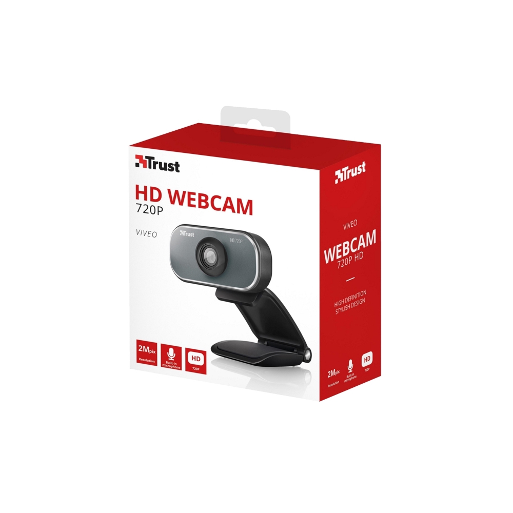 ვებკამერა TRUST VIVEO HD 720P WEBCAM resolution up to 2 megapixel Video resolution 1280 x 720 Cable length main cable 150 cm , Max Framerate 30 fps