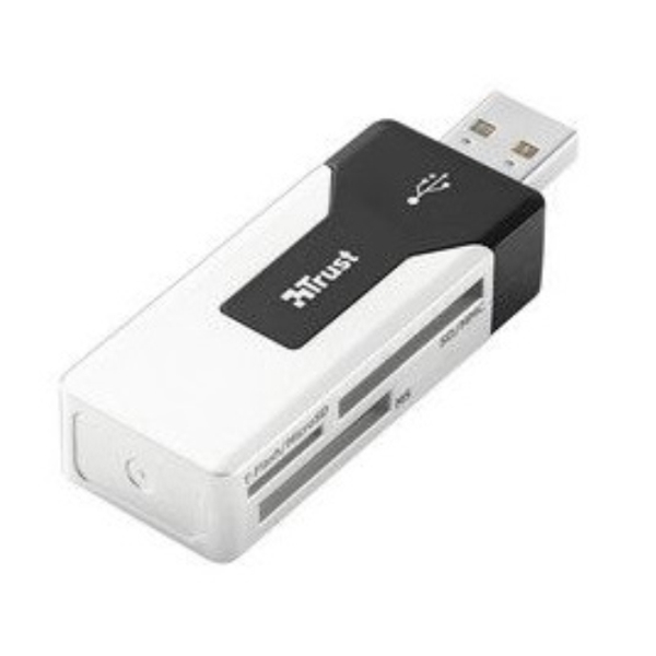 მეხსიერების ბარათის წამკვითხველი TRUST ROBSON Mini high speed USB 2.0 memory card reader,Including USB extension cable, Compact, space saving design - Black/Silver