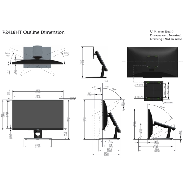 სენსორული მონიტორი Dell P2418HT 60.47cm (23.8") 1920X1080 LED IPS Touch monitor