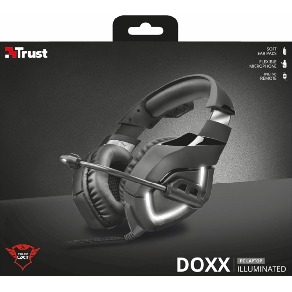 ყურსასმენი TRUST GXT 380 DOXX ILLUMINATED GAMING HEADSET USB/3,5 / Volume Control.- black