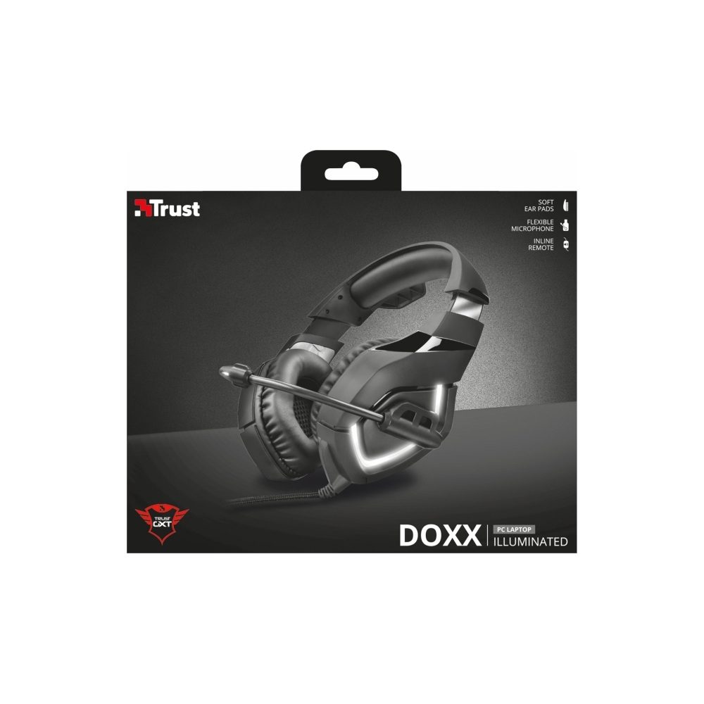 ყურსასმენი TRUST GXT 380 DOXX ILLUMINATED GAMING HEADSET USB/3,5 / Volume Control.- black